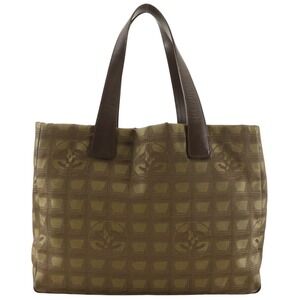 Chanel New Travel Line Tote MM Bag A15991 Nylon Canvas Khaki A4 Women's